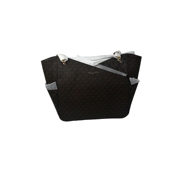 Michael Kors Jet Set Large Leather Brown X Cross Chain Shoulder Tote Hand Bag - Picture 5 of 16